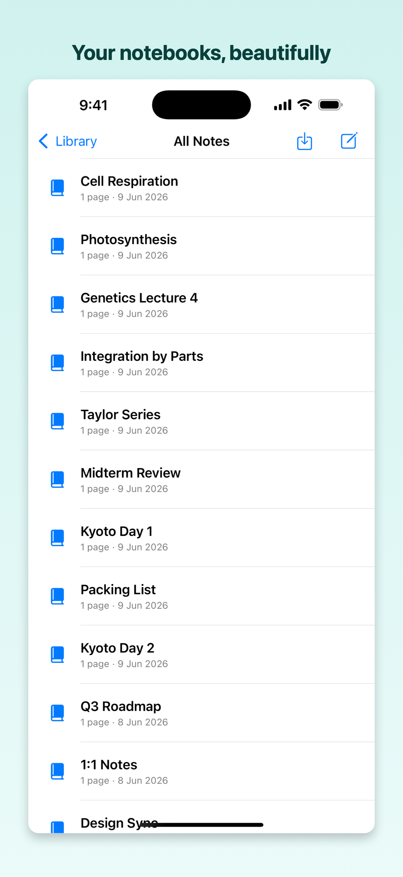 Organized notebooks on iPhone